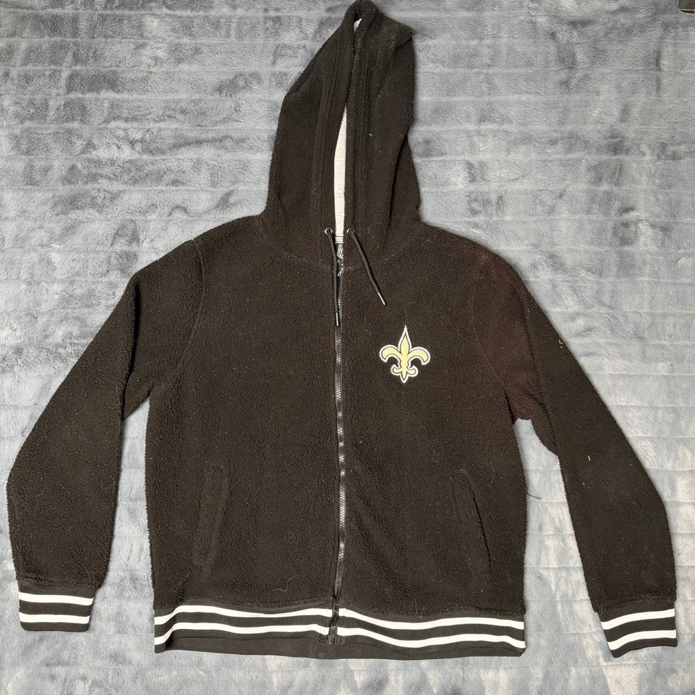 NFL New Orleans Saints Sherpa Fleece Full Zip Hoodie Mens Large Black 6329
